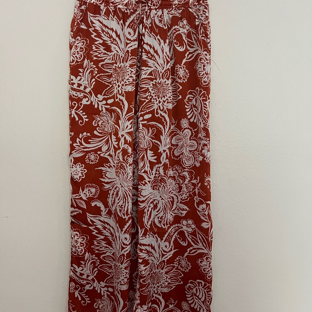 Mango Wide Leg Red and White Floral Pants